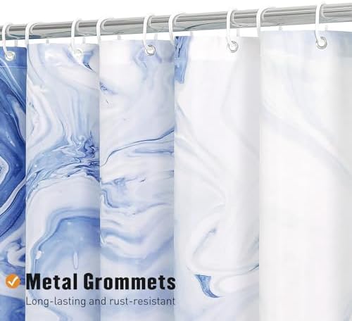 Navy Blue Marble Fabric Shower Curtain, Abstract Watercolor, 72 x 84