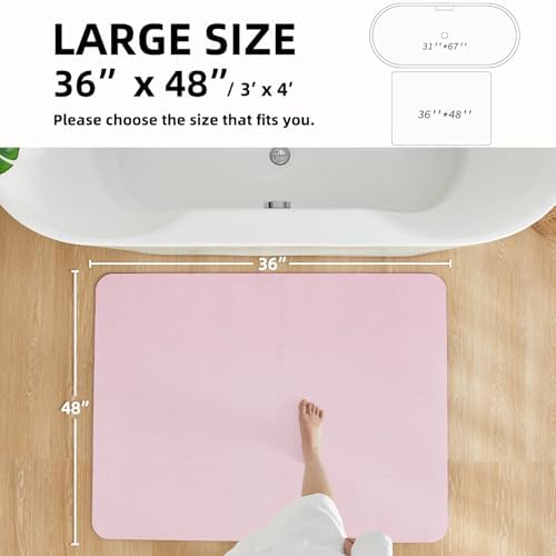 TYUU Thin Bath Mat, Large Bathroom Rugs Non Slip Washable, 36x48 Pink