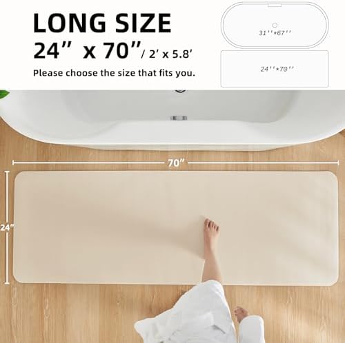 TYUU Thin Bath Mat Runner, Long Bathroom Rugs Non Slip, 24x70 Beige