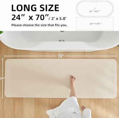 TYUU Thin Bath Mat Runner, Long Bathroom Rugs Non Slip, 24x70 Beige