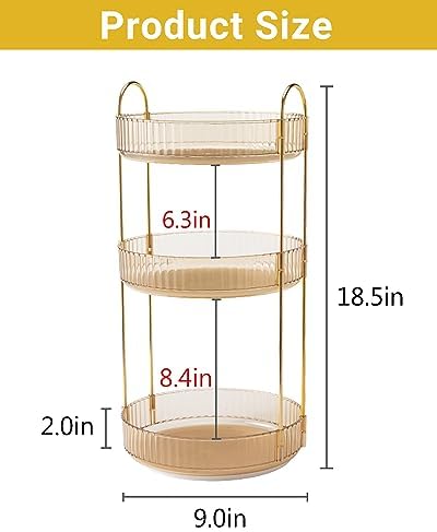 Asayuee 360 Rotating Makeup Organizer for Vanity,3 Tier Large Capacity Vanity Storage,Skincare Perfume Spinning Organizer,Bathroom Cosmetics Storage Makeup Stand Organizer (Gold-3 Tier)