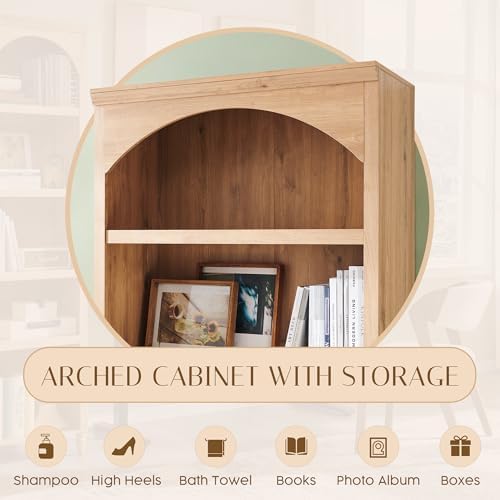 IFBUY 76" Arched Bathroom Storage Cabinet, Large Arched Cabinet, Natural