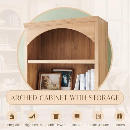 IFBUY 76" Arched Bathroom Storage Cabinet, Large Arched Cabinet, Natural