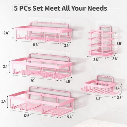 Liuoud 5 Pack Shower Caddy for Inside Shower, Pink Bathroom Decor Set