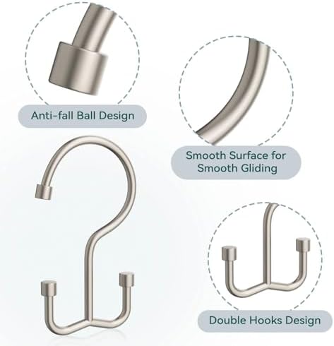 Goowin Shower Curtain Hooks, Shower Curtain Rings, Metal Shower Curtain Hangers Rust Proof, Double Glide Shower Rings for Curtain, Shower Hooks for Shower Curtain, Matte Nickel, 12 Pack-Cylinders