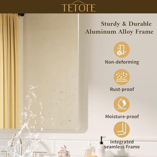 TETOTE Brushed Nickel Mirror 24 x 30 Brushed Nickel Metal Framed Bathroom Mirror, Tempered Glass, Modern Farmhouse Wall Mounted Mirror for Decorative(Horizontal/Vertical)