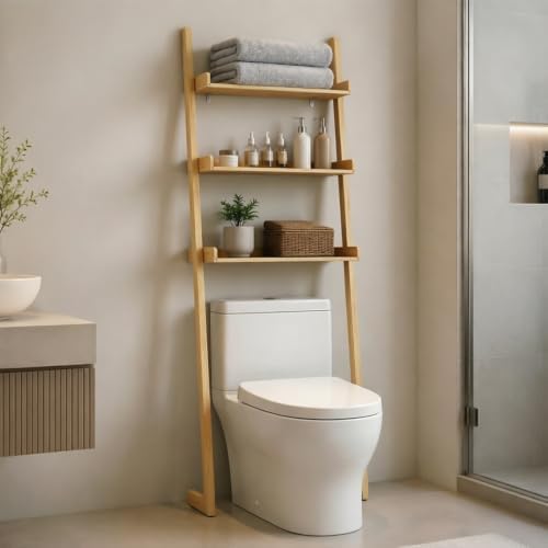 3-Tier Bathroom Over Toilet Storage for Small Space (Brown)