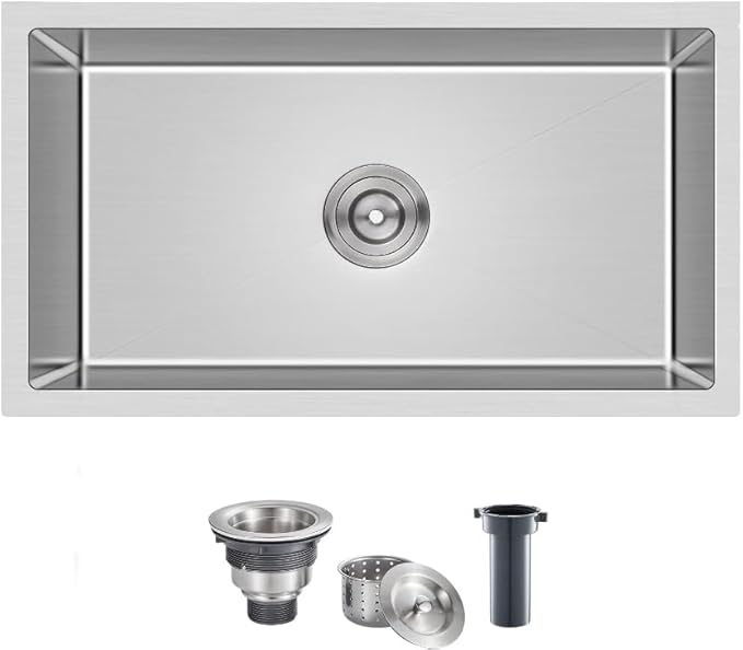 Comllen 28 Inch Undermount Kitchen Sink, 28x18 Inch Undermount 18 Gauge Stainless Steel Deep Kitchen Sinks, Brushed Nickel Single Bowl RV Laundry Utility Sink