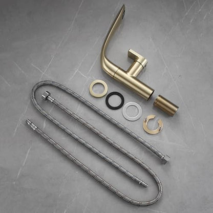 360° Rotatable Gold Brushed Single Handle Bathroom Faucet Mixer, Hot & Cold Water, Stylish Sink Tap for Kitchen & Bath, Modern Design, Easy Installation