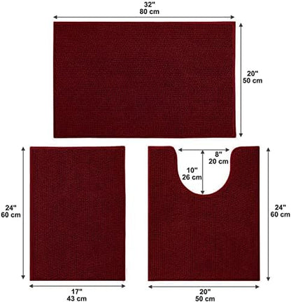 Urvoix Bathroom Rugs Sets 3 Piece, Non-Slip Chenille Bath Rug Set