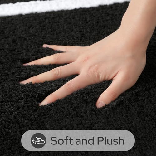 HOMEIDEAS Bathroom Rugs Sets 2 Piece Black and White 20" x 32" + 16" x 24"