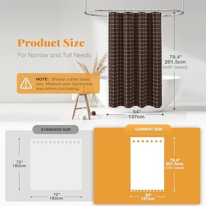 BTTN 54x78 Boho Farmhouse Linen Heavy Duty Fabric Shower Curtain Set, Brown