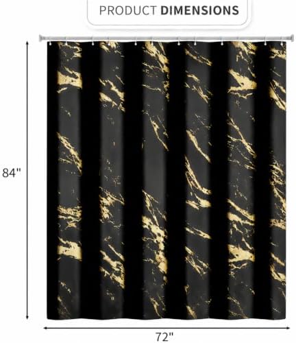 Black and Gold Shower Curtain 72 x 84 Inch, Extra Long Black Marble Shower Curtain, Modern Fabric Shower Curtains for Bathroom, Water Resistant Bath Curtain Set with Hooks, Black Gold Texture