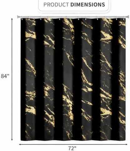 Black and Gold Shower Curtain 72 x 84 Inch, Extra Long Black Marble Shower Curtain, Modern Fabric Shower Curtains for Bathroom, Water Resistant Bath Curtain Set with Hooks, Black Gold Texture