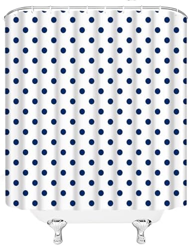 Polka Dot Shower Curtain Blue White Retro Spot Vintage Fabric Decorative Bathroom Curtains with Hooks,70" Wx78 H