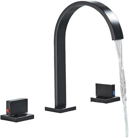Faucet Brushed Gold Bathroom Basin Sink Taps Deck Mounted Wash Hot and Cold Water Faucet Mixer Tap(Matte Black) Faucet