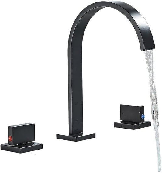 Faucet Brushed Gold Bathroom Basin Sink Taps Deck Mounted Wash Hot and Cold Water Faucet Mixer Tap(Matte Black) Faucet
