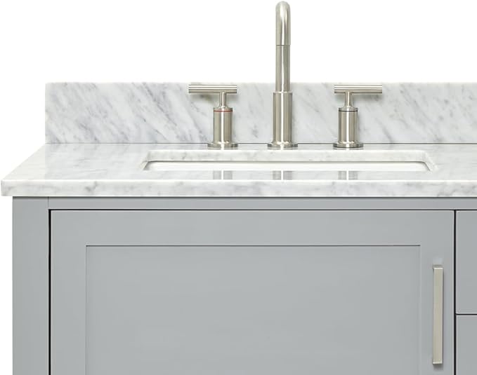 ARIEL Bayhill 72-inch Bathroom Vanity with Sink,Solid Wood, 0.75-inch Italian Carrara Marble Countertop, Double Rectangular Porcelain Sink, 2 Soft Closing Doors, 3 Dovetail Drawers, Grey