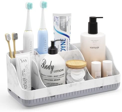 Bathroom Counter Organizer and Storage, 7 Slots Detachable Toothbrush Holders for Bathrooms, Anti-Slip Electric Toothbrush and Toothpaste Holder Countertop