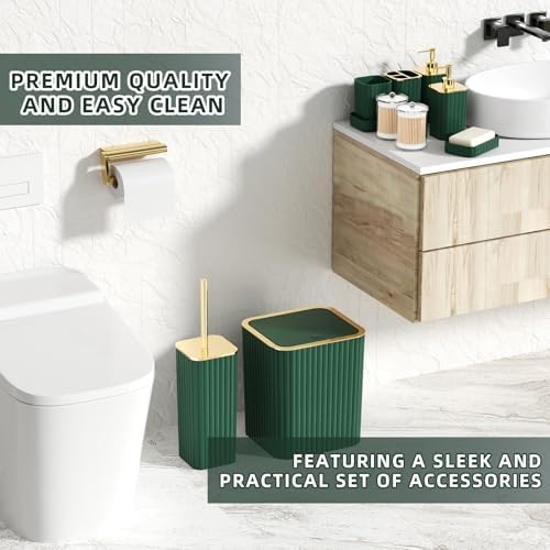 XLHOMO Bathroom Accessories Set - Gorgeous Green Bathroom Set, 10PC Green Bathroom Accessory Set, Bathroom Sets with Toilet Brush, Bathroom Trash Can