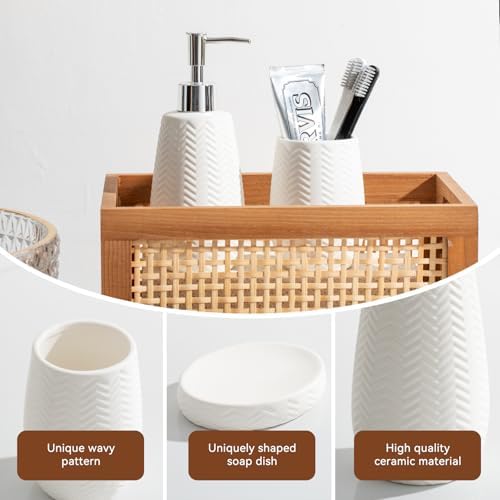 Modern Farmhouse White Ceramic Bathroom Accessory Set