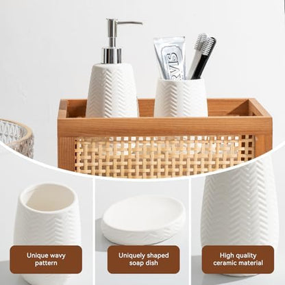 Modern Farmhouse White Ceramic Bathroom Accessory Set