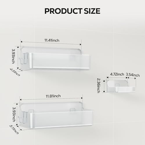 Nieifi Adhesive Shower Shelves, Clear, 3 Pieces