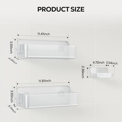 Nieifi Adhesive Shower Shelves, Clear, 3 Pieces