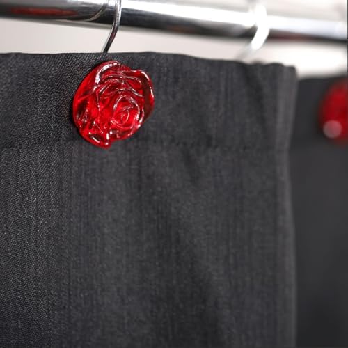 Red Rose Shower Curtain Hooks: Cute Flower Bathroom Curtain Rings, 12Pcs