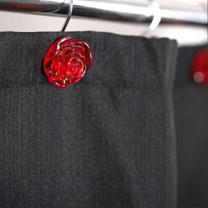 Red Rose Shower Curtain Hooks: Cute Flower Bathroom Curtain Rings, 12Pcs