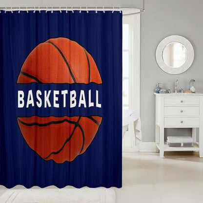 jejeloiu Basketball Shower Curtain 72"x72" Gaming Sports Bath Curtain for Boys Girls Teens Ball Games Bathroom Shower Curtain Set Women Men Gift for Basketball Lover Kids Bathroom Accessories