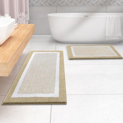 OLANLY Bathroom Runner Rugs 44x24, Long Bath Mats for Bathroom Floor, Beige