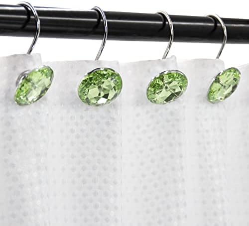 Crystal Diamond Round Shower Curtain Hooks Rings for Bathroom,Sage,12PCS