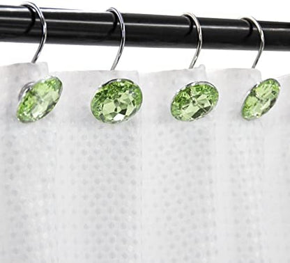 Crystal Diamond Round Shower Curtain Hooks Rings for Bathroom,Sage,12PCS