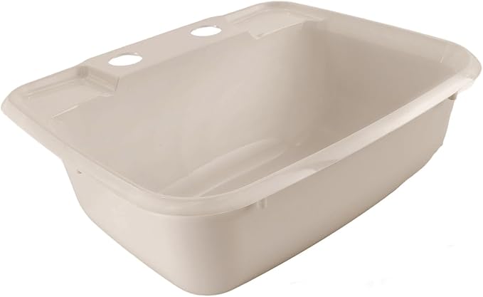 RecPro Rectangle RV Bathroom Sink | Single Bowl Lavatory Sink | Camper Sink | Plastic (Tan)