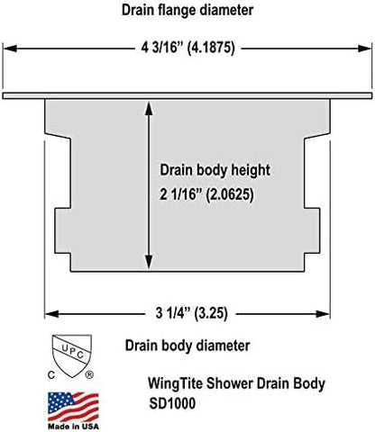 Pro-Series New Construction Shower Drain - 10 Year Warranty - Made in USA - SD1000 OEM Chrome - Installs from the Top - Fiberglass/Plastic Showers - 2" PVC/ABS - UPC Approved