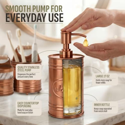 Autumn Alley Western Bathroom Accessories Set 4 - Copper Farmhouse Soap Dispenser, Toothbrush Holder, 2 Apothecary Jars Qtip Holder - Rustic Bathroom Decor – Rustic Bathroom Accessories