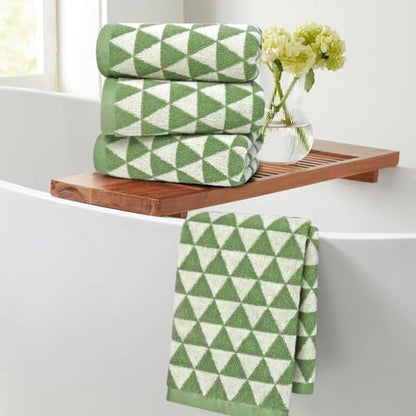 Jacquotha Hand Towels Green (Geometric Triangle)