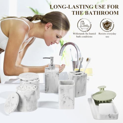 YMXYJM Bathroom Accessories Set, 6 Piece Soap Dispenser Set - Marble White