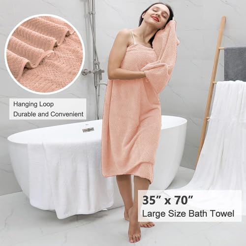 8 Pcs Pink Oversized Bath Towel Set-2 Extra Large Bath Sheets,2 Hand Towels,4 Washcloths-600GSM Soft Highly Absorbent Quick Dry Beach Chair Towels