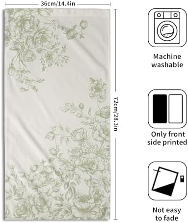 French Country Flowers Hand Towels Set of 2, Green Chinoiserie Vintage Floral Absorbent Dish Towel Tea Towels for Farmhouse Bathroom Kitchen Cleaning and Decor 14x28 Inch