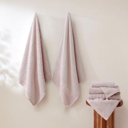 Modern Threads Otis 6-Piece 100% Cotton Towel Set – Zero Twist Jacquard Chevron – Includes 2 Bath Towels, 2 Hand Towels, 2 Washcloths – Absorbent, Quick Dry, Soft & Durable – Blush Pink