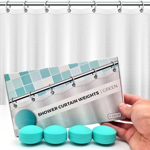 Powerful Anti-Billowing Magnetic Shower Curtain Weights for Splash-Free Bath Experience - 360° Silicone Wrapped - Will Never Rust - Heavy Magnets Prevent Curtain Liners from Blowing | 4 Pairs | Green
