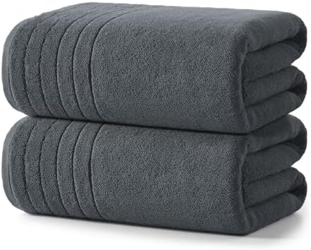 REDKISS 2 Pack Extra Large 35x70 Inch Cotton Bath Towels, Gray