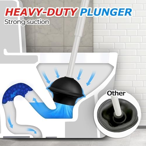 FORASTO 2Pack 2 in 1 Toilet Brush and Plunger Set,Clean Gloves, Extended Handle Plunger，Toilet Bowl Brush Plunger Set,Bathroom Cleaning Tools,Toilet Brush Plunger Combo,Cleaning Brush(Light Grey)
