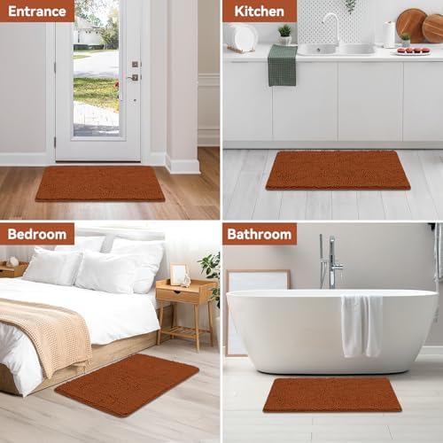 Bcoimo Bath Rug Mat,36x24 Chenille Extra Soft Burnt Orange Bathroom Tub Mat