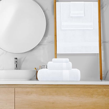 GLAMBURG Ultra Soft 8-Piece Towel Set - 100% Pure Ringspun Cotton, Contains 2 Oversized Bath Towels 27x54, 2 Hand Towels 16x28, 4 Wash Cloths 13x13 - Ideal for Everyday use, Hotel & Spa - White