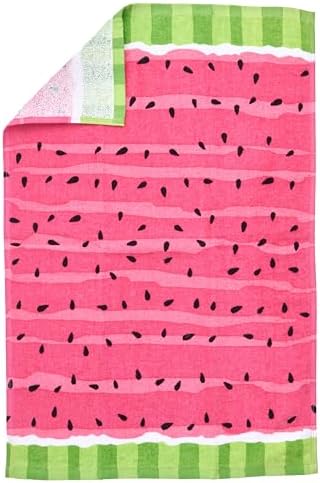 Ritz 4-Piece Kitchen Towel Set, Citrus Fruit & Watermelon Stripe Prints with Yellow & Lime Green Textured Terry, 100% Cotton & Absorbent Blend, 16" x 26", Bright Summer Fruit Kitchen Decor