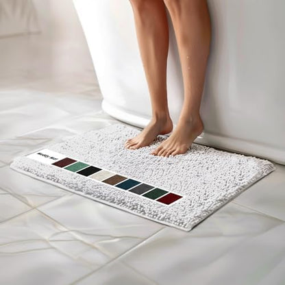 Muddy Mat® | Chenille Bathroom Rugs Quick Dry Microfiber Mats Non Slip Washable, Extra Thick, Soft and Highly Absorbent Bath Mats for Bathroom, Kitchen, and Shower Floor - White 18"x28"