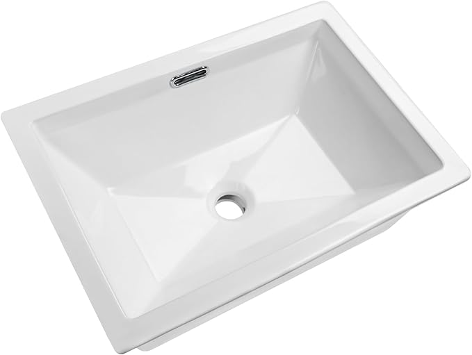 Enbol 20.6" x 14.5" Drop in Bathroom Sink Rectangule Vessel Sink Self-rimming Top Mount Bathroom Sink White Ceramic Lavatory Vanity with Overflow O2014-1